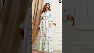 Ramadan Floral Kaftan Abaya Dress Elegant Long Sleeve Maxi 2024 [upl. by Netaf]