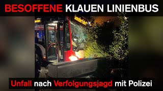 BESOFFENE klauen Linienbus und krachen nach Verfolgungsjagd mit Polizei in Hauswand  Checkarell [upl. by Arbua]