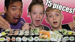 75 PIECES OF MAKI SUSHI  CAN WE EAT IT ALL SALMON CUCUMBER PICKLED RADISH NEGITORO MUKBANG [upl. by Ayokal709]