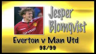 JESPER BLOMQVIST  Everton v Man Utd 9899  Retro Goal [upl. by Ellenehs]