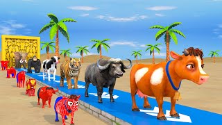 Paint amp Animals MammothGorillaLionDuckCowTiger Fountain Crossing Transformation Animals Cartoon [upl. by Aniala295]