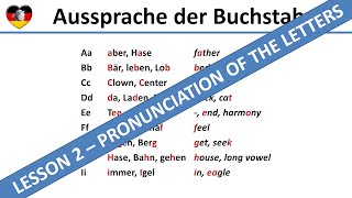 Pronunciation of the Letters  German Lesson 2  Complete A1B1 Course  Aussprache Buchstaben [upl. by Ahseret978]