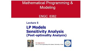 Lecture 5  LP Models Sensitivity Analysis Postoptimality Analysis [upl. by Valli4]