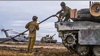 US Marine Corps CH53 Super Stallion Refuels Mighty M1 Abrams Tanks in Remote Locations [upl. by Annoyk]