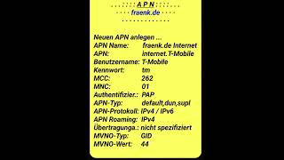 fraenkde TMobile congstar APN Internet Access Point Germany [upl. by Everrs]