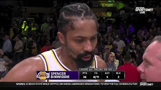 Spencer Dinwiddie Courtside Interview  Los Angeles Lakers beat Indiana Pacers 150145 [upl. by Rehctaht]