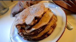 Receta pancakes harina integral y avena rellenos de fresa y platano saludables [upl. by Najtsirk]