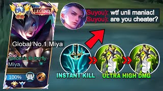 UNLI MANIAC MIYA GLOBAL BEST HIGH DAMAGE BUILD FOR EASY RANK UP 100 BROKEN  Mobile Legends [upl. by Ykroc]