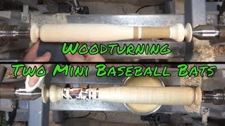 Making And Woodturning Two Mini Baseball Bats [upl. by Dlawso]