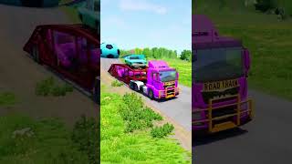 Double Flatbed Trailer Truck vs Speed bumps  Train vs Cars  Tractor vs Train  BeamNG Drive 001 [upl. by Ehcor799]