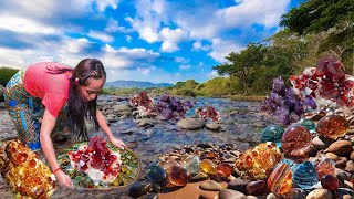 How To Find Diamond Amethyst Black Stone Gems I Found Lots Of Precious Pink Gems In The River [upl. by Oberg714]