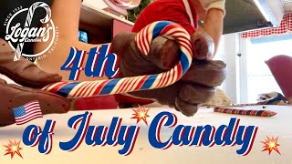 MAKING 4th of July Red White amp Blue Candy Canes 🇺🇸💥  Logans Candies ❤️🍭💙 [upl. by Kiah993]