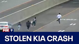 Dramatic video captures crash on I35E involving teens in a stolen Kia police say [upl. by Adiuqal831]