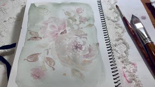 Using Davy’s Grey for a Watercolor Imprimatura  Painting Florals on a Tinted Background [upl. by Ezara447]