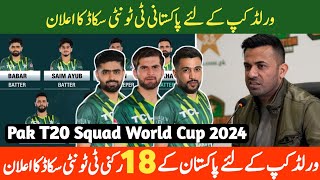 Chief Selector Announced 18 Member Pak T20 Squad For World Cup 2024  Pak T20 Squad World Cup 2024 [upl. by Galvin]