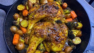 One Pan Roasted Chicken And Potatoes  Oven Baked Chicken Recipe [upl. by Aihcila]