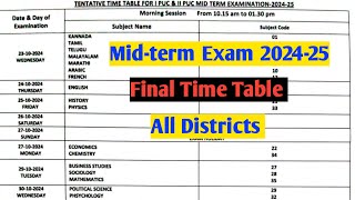 PUC Midterm Exam 202425 District wise Time Tableshivamurthysacademymidtermpdf [upl. by Tippets]