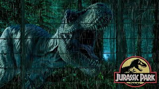 Jurassic Park Horror  Dinosaur Ambience  Jungle Sounds  Night rain thunder sound in the park [upl. by Naimad908]