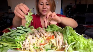 🌶🌶🔥ส้มตำตีนไก่ สุดได้ใจ  Papaya salad Chicken feet 021020 [upl. by Enyallij]