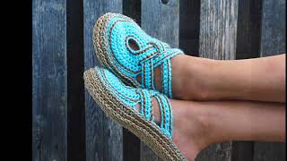 Crochet slippers women cross strap clogs with rope soles [upl. by Mcleroy]