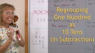 Regrouping one hundred as 10 tens in subtraction 2nd grade math [upl. by Yclek]