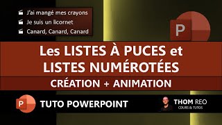 Les LISTES à puces ou numérotées avec POWERPOINT  création et animation Tutoriel [upl. by Gusba]