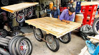 Amazing Process Of Making Wooden Hand Cart  Hand Cart Making Process [upl. by Adahs]