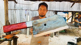 Knife Making  Forging A Powerful Cleaver From A Leaf Spring [upl. by Tonneson98]