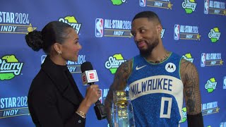 Damian Lillard recaps his 2024 3point contest win  Steph Curry vs Sabrina Ionescu  NBA on ESPN [upl. by Atal]