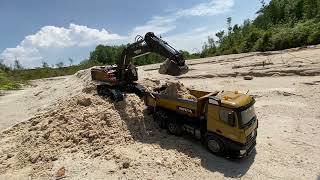 Dump Truck vs excavator vs bulldozer RC Good team work [upl. by Strephonn]