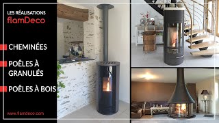 Les réalisations FLAMDECO  Installation de cheminées poêles à bois et poêles à granulés [upl. by Acissey690]