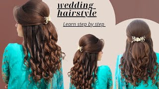 how to make a fast and simple beautiful wedding hairstyle  wedding hairstyle for medium short hair [upl. by Fania]