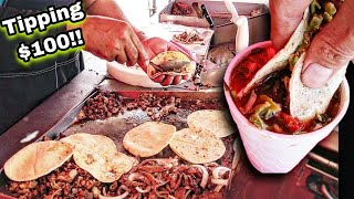 MIND BLOWING Street TACOS  quotMaster Movequot  Tipping 100 Dollars  Mexican Street Food [upl. by Nuawtna]