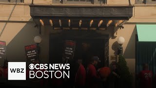 Boston hotel workers hold 3day strike calling for better wages and pensions [upl. by Zwart560]