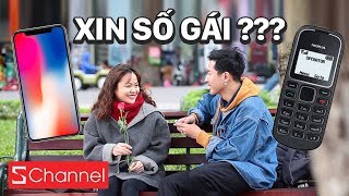 Cầm iPhone X  Nokia 1100i đi xin số gái lạ và kết thúc bất ngờ [upl. by Ahar]