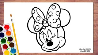 Minnie Mouse Drawing and colouring  How to Draw a Cute Minnie Mouse Easy For Kids  Tori Drawings [upl. by Atiral]