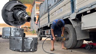 Procedure replace new brake pads for truck and cleaning wheel truck [upl. by Ilojne]