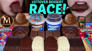 ASMR LEFTOVER DESSERT RACE MampMS OREO DESSERT CUPS MINI MAGNUM ICE CREAM CEREAL STRAW FERRRERO 먹방 [upl. by Lyrred]