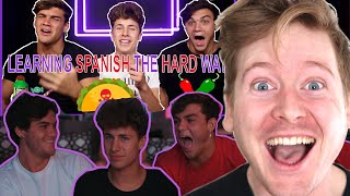 LEARNING SPANISH THE HARD WAY amp LEARNING SLANG  Juanpa Zurita amp The Dolan Twins REACTION [upl. by Bonnette]