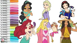 Disney Princess Coloring Book Compilation Ariel Elsa Aurora Raya Jasmine Snow White [upl. by Pollyanna]