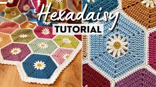 How to Crochet a Daisy Hexagon Hexadaisy Tutorial [upl. by Laith]