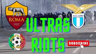 Roma Lazio scontri tra tifosi prima del derby [upl. by Ailadi768]