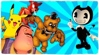 👉 ¡HELLO NEIGHBOR FNAF FREDDY FOXY Y PIKACHU VS EJÉRCITO DE BENDY [upl. by Erdied]