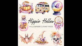 Hippie Halloween Clipart  Whimsical HalloweenThemed Illustrations [upl. by Nigem]