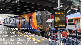 London Waterloo to Portsmouth Harbour by Train Journey Aboard South Western Railway Class 450 EMU [upl. by Jala]