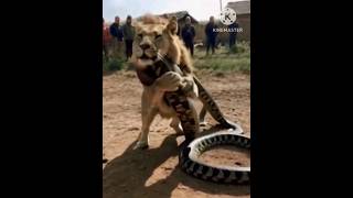 Animal Lion Catcow fight with snakeFantastic video🐉🦁🐄🐈 [upl. by Sandell]