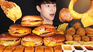 ASMR MUKBANG TRIPLE CHEESE BURGER amp FRENCH FRIES amp CHICKEN WINGS amp CHICKEN NUGGETS amp ONION RINGS [upl. by Arhat]