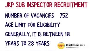 752 Posts of JKP Sub Inspector Coming SoonCheck Eligibility Mode of recruitment Age PETPST [upl. by Jess]