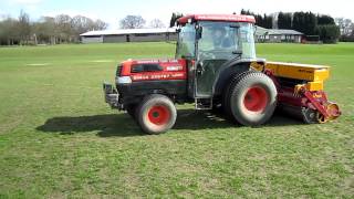 Sports Pitch Maintenance Overseeding a football pitch with our Vredo Disc Overseeder [upl. by Partridge]