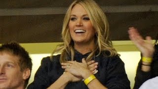 Singer Carrie Underwood watches as her husband and Nashville Predator Mike Fisher gets into a scrap [upl. by Narcissus]